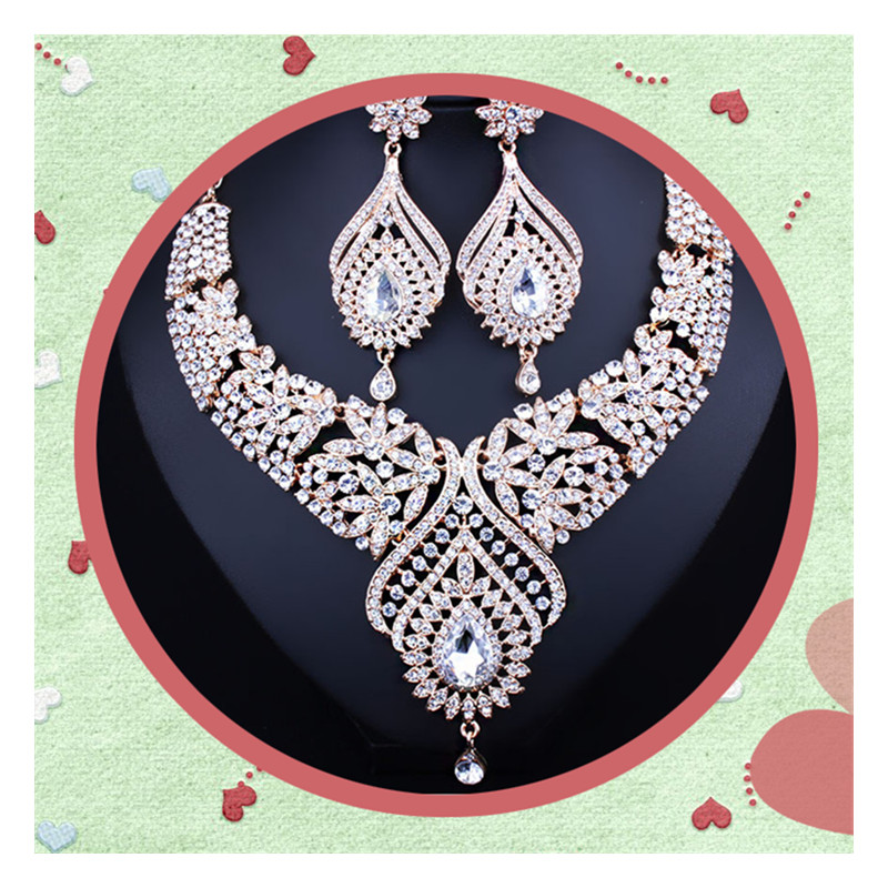 Luxurious Wedding Jewelry Necklace Earrings Jewelry Banquet Party Crystal Bridal Accessories Suit