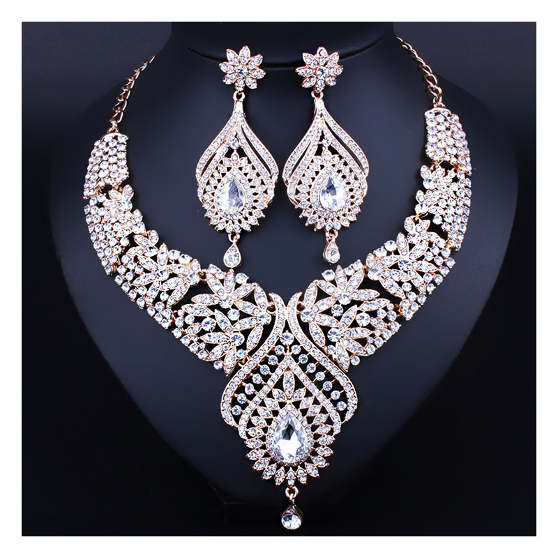 Luxurious Wedding Jewelry Necklace Earrings Jewelry Banquet Party Crystal Bridal Accessories Suit