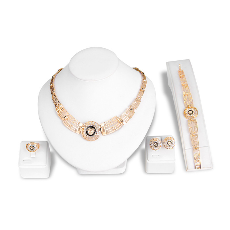 4Pcs/set Gold Crystal Necklace Bracelet Ring Earrings Fashion Jewelry Women Jewelry Set