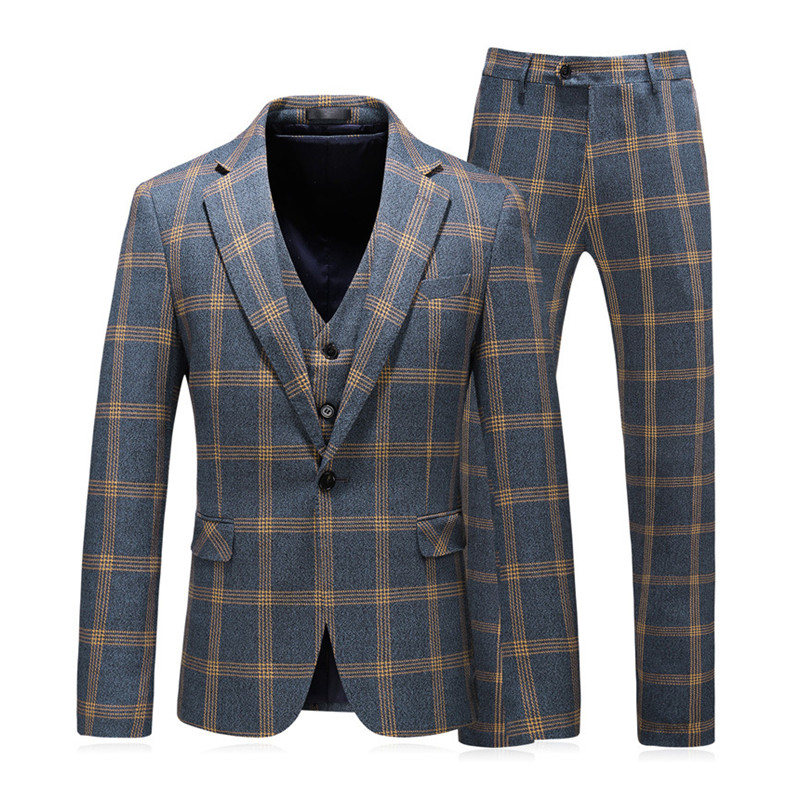 Coat Vest Plus Pant New Men Business Slim Suits Sets Solid Color Wedding Office Dress Three-piece