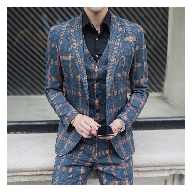 Coat Vest Plus Pant New Men Business Slim Suits Sets Solid Color Wedding Office Dress Three-piece