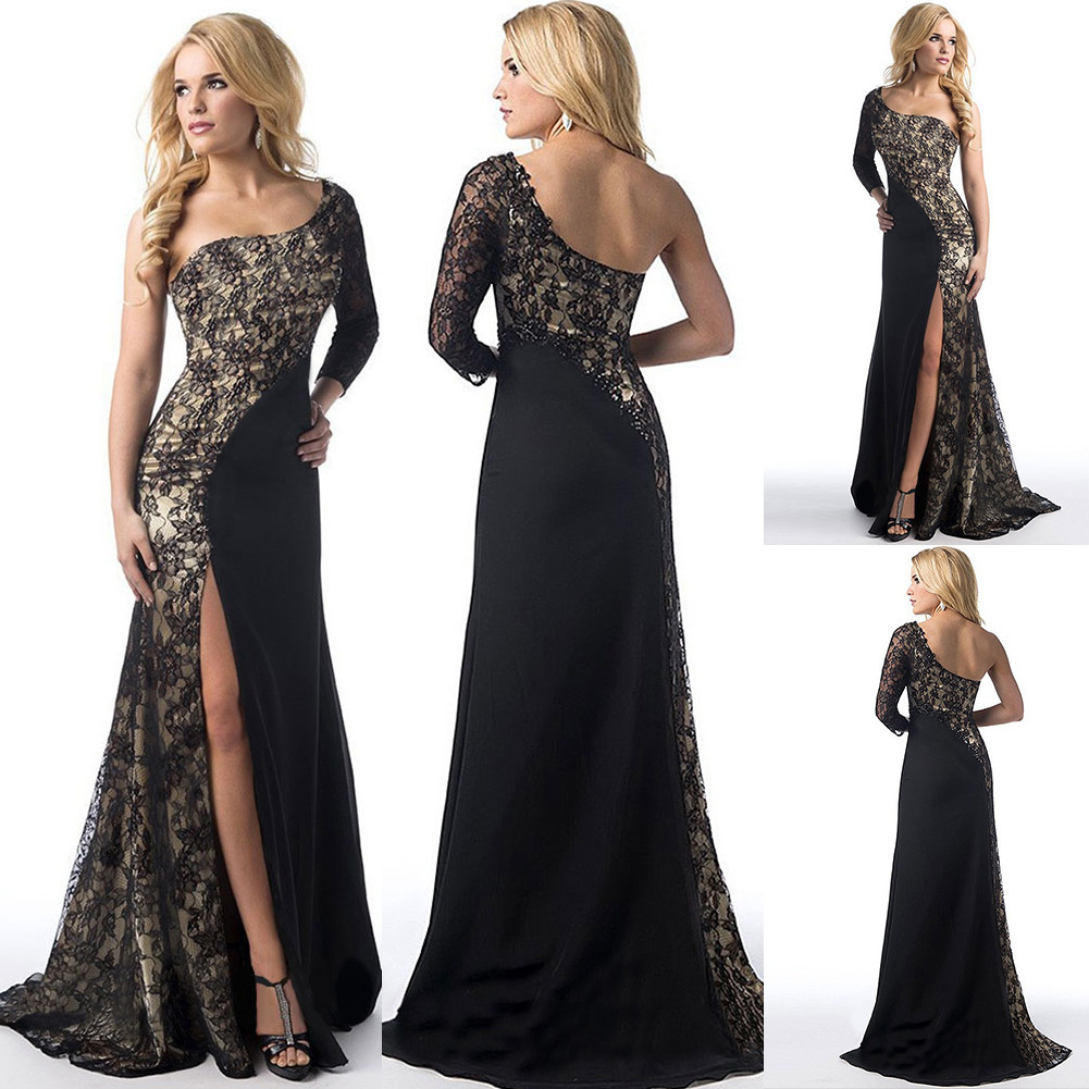 Sexy Off Shoulder Evening Dress High V Neck Long Skirt Lady High Splite Concert Dress