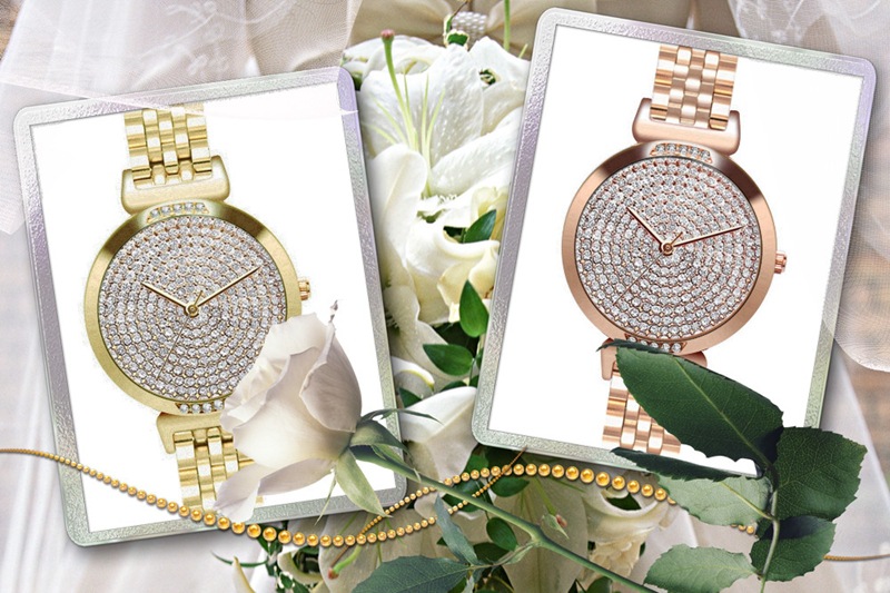 Fashion Women Jewelry Earrings &amp; Bracelet and Watch Set Creative Rhinestone Lady Gift Wristwatch