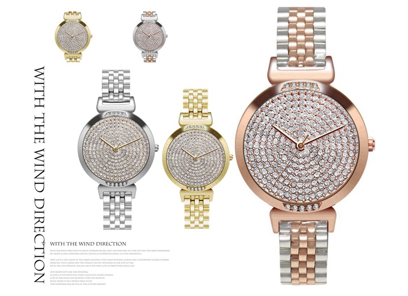 Fashion Women Jewelry Earrings &amp; Bracelet and Watch Set Creative Rhinestone Lady Gift Wristwatch