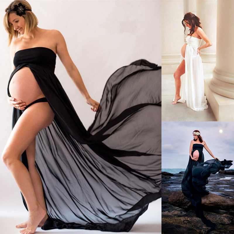 Sexy Maternity Dress for Photo Shoot Photography Women Pregnancy Dress Lace Long Strapless  Dress