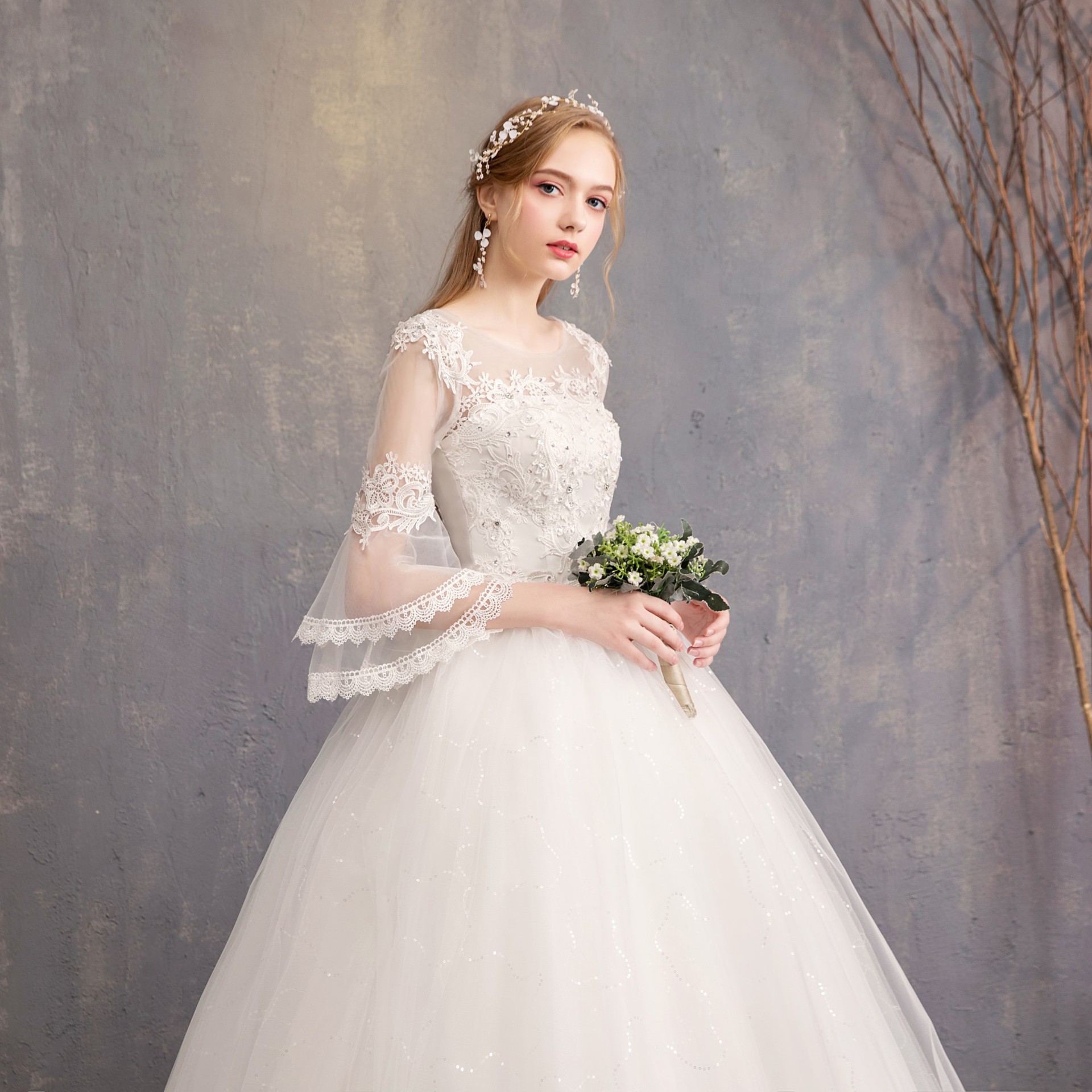 2019 Korean Style Slim Fit wedding dress Mermaid wedding dress Pricess Bride Floor Evening Dress