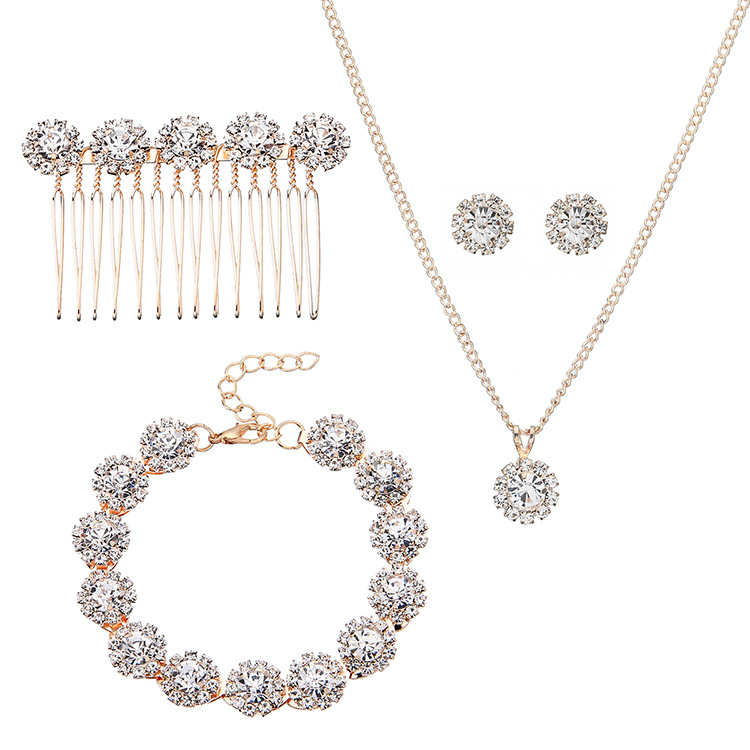 Luxury Crystal Bridal Necklace Earrings Comb Bracelet Jewelry5-PC Set Fashion Jewelry WeddingJewelry