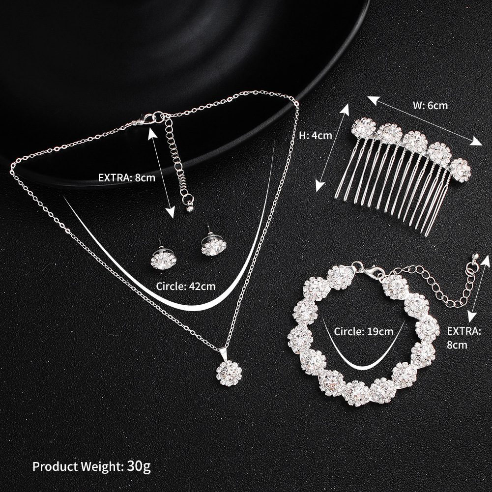 Luxury Crystal Bridal Necklace Earrings Comb Bracelet Jewelry5-PC Set Fashion Jewelry WeddingJewelry