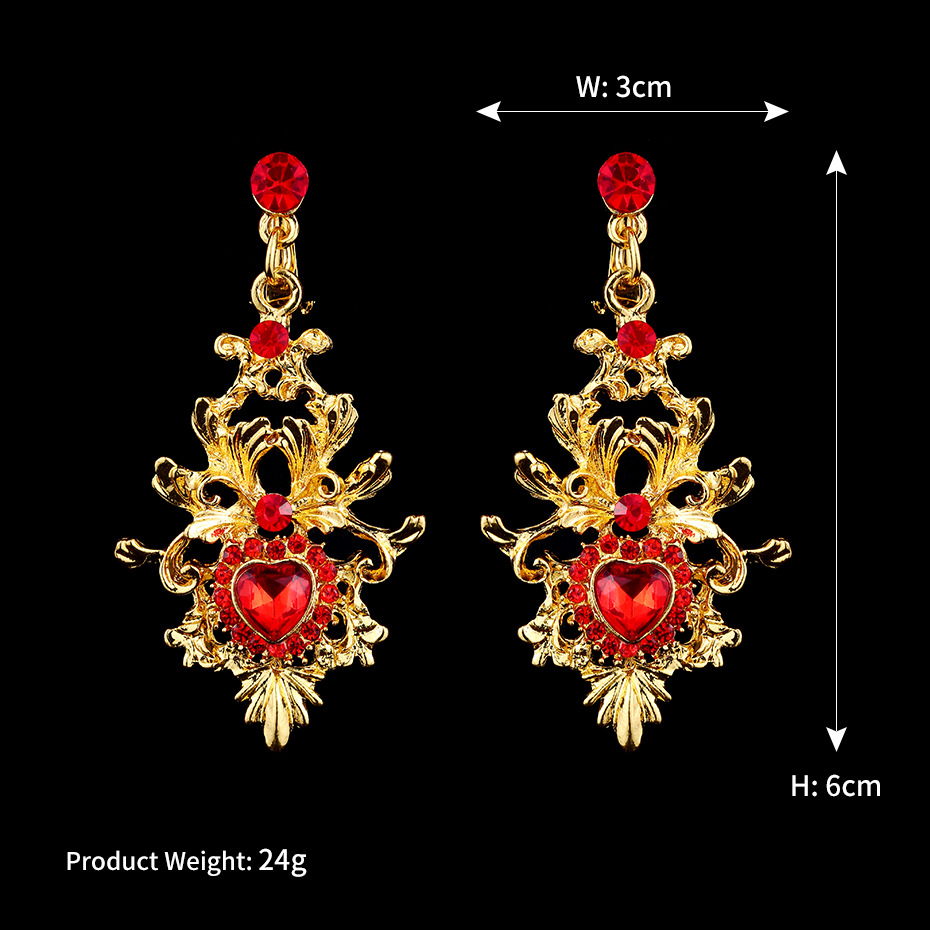 Vintage Luxury Elegant Red Crystal Bridal Crown Earrings Jewelry Sets Fashion Jewelry  Jewelry