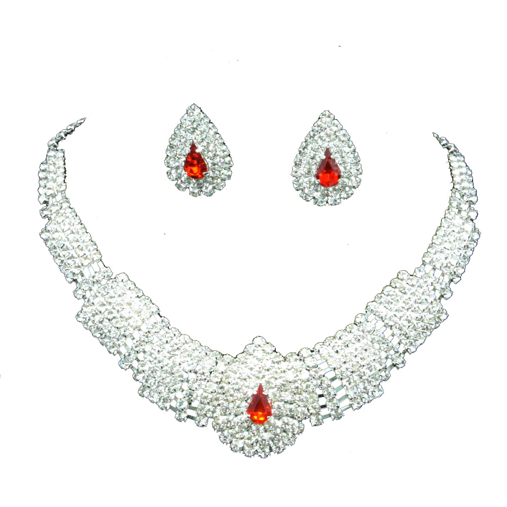 Europe America Luxury Elegant Crystal Bridal Necklace Earrings Jewelry Sets Fashion Jewelry  Sets