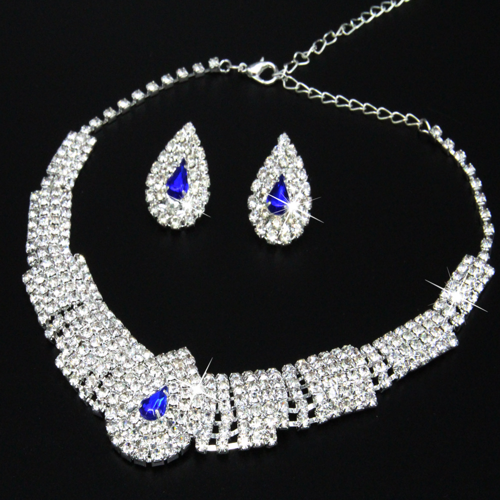 Europe America Luxury Elegant Crystal Bridal Necklace Earrings Jewelry Sets Fashion Jewelry  Sets