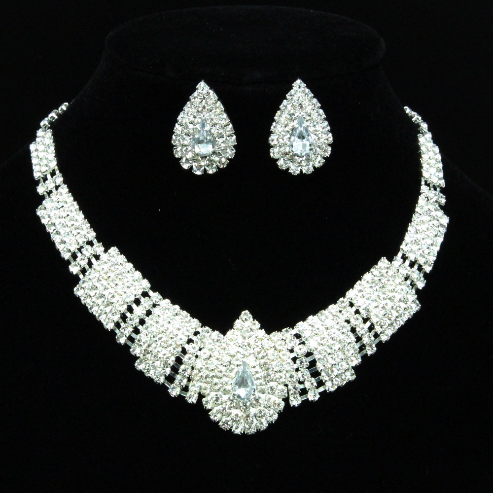 Europe America Luxury Elegant Crystal Bridal Necklace Earrings Jewelry Sets Fashion Jewelry  Sets