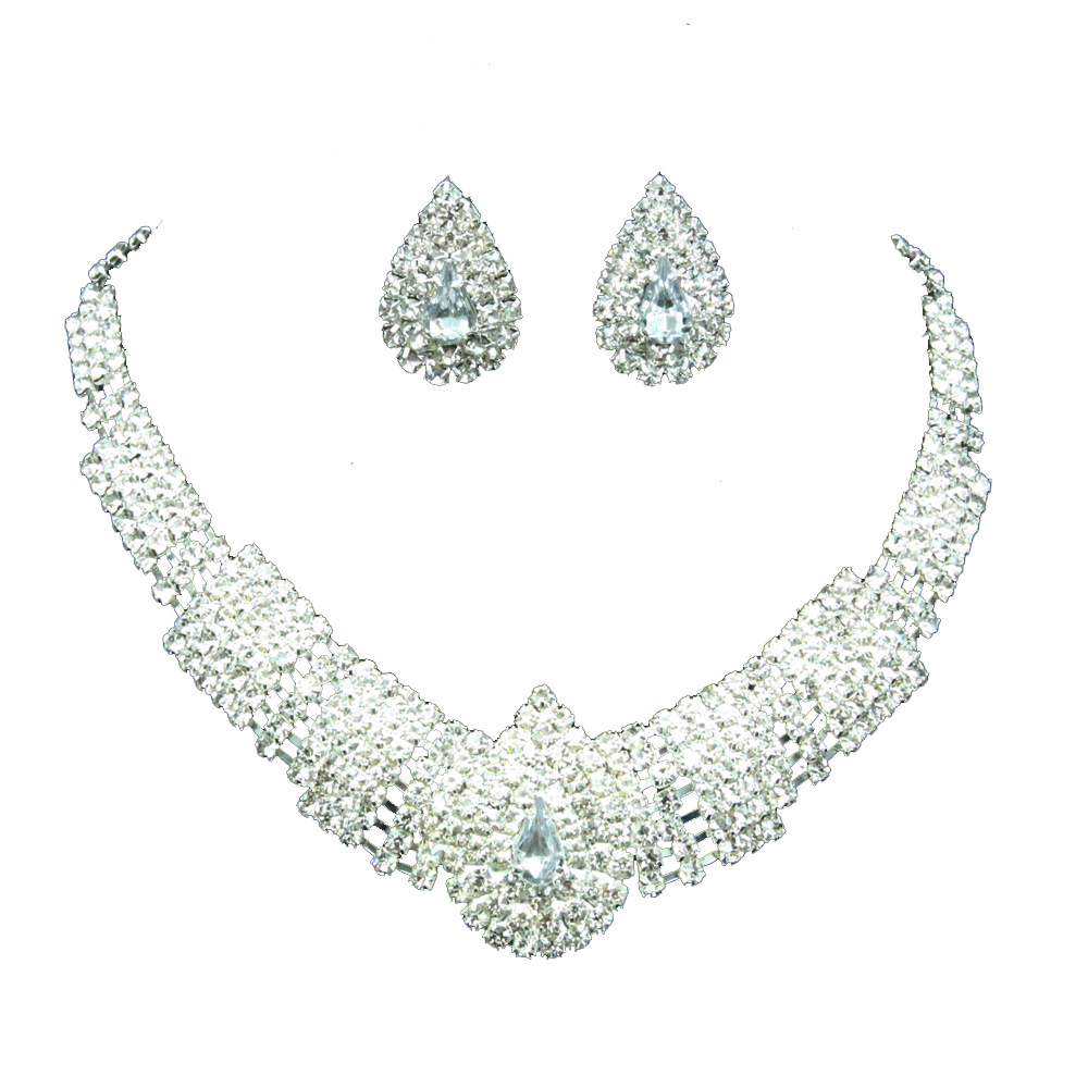 Europe America Luxury Elegant Crystal Bridal Necklace Earrings Jewelry Sets Fashion Jewelry  Sets