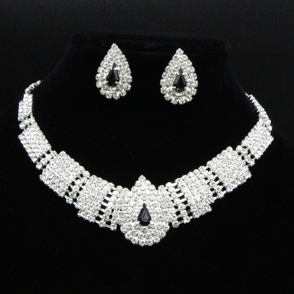 Europe America Luxury Elegant Crystal Bridal Necklace Earrings Jewelry Sets Fashion Jewelry  Sets