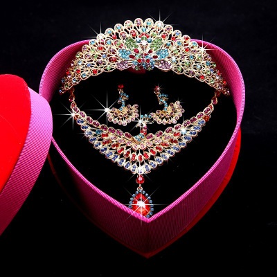 Chinese Style Bridal Accessories party party luxury Crown Necklace Earrings three piece set