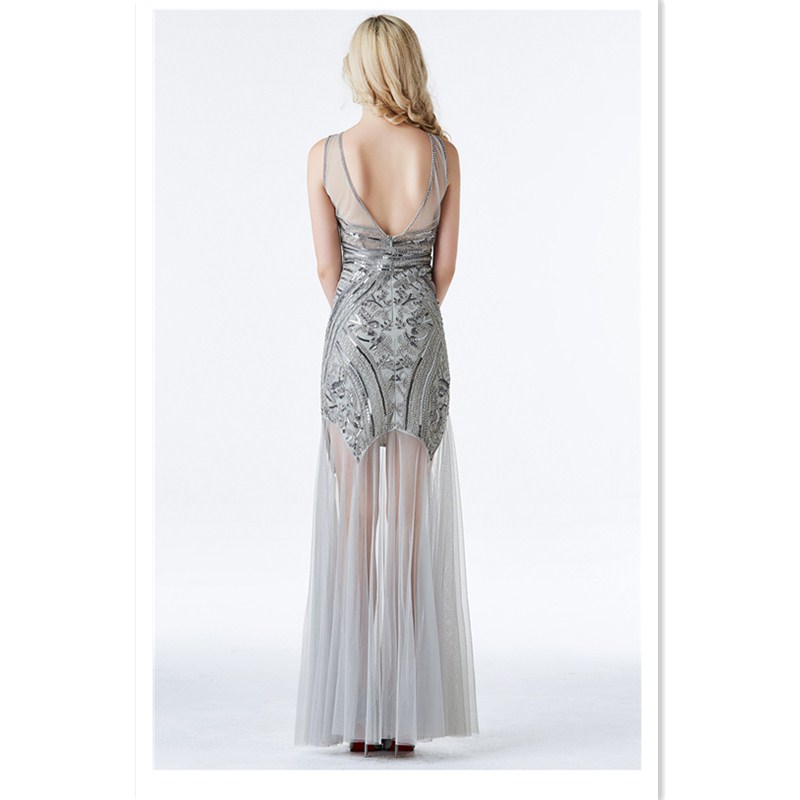 Sexy Slim Fit Evening Dress High V Neck Squins Dress Bridemaid Wedding Dress Party Concert Dress