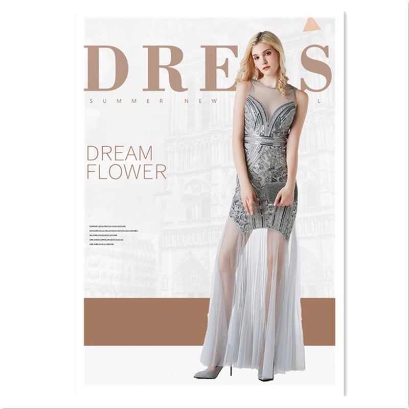 Sexy Slim Fit Evening Dress High V Neck Squins Dress Bridemaid Wedding Dress Party Concert Dress