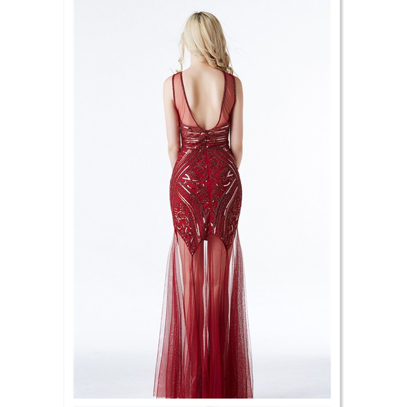 Sexy Slim Fit Evening Dress High V Neck Squins Dress Bridemaid Wedding Dress Party Concert Dress