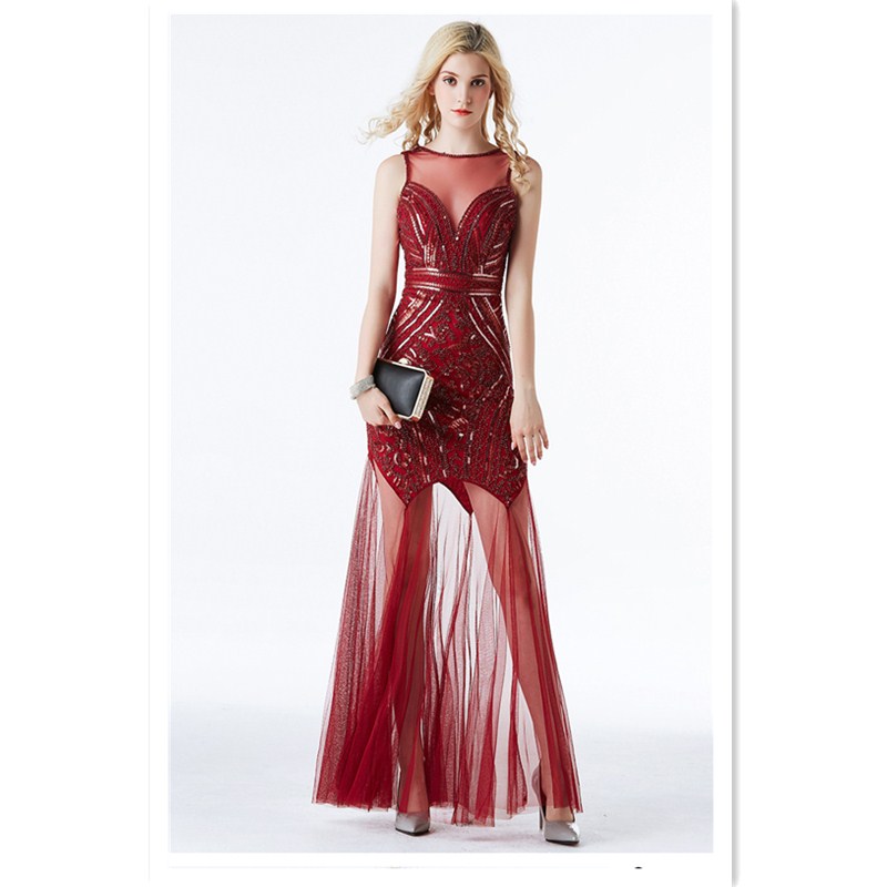 Sexy Slim Fit Evening Dress High V Neck Squins Dress Bridemaid Wedding Dress Party Concert Dress