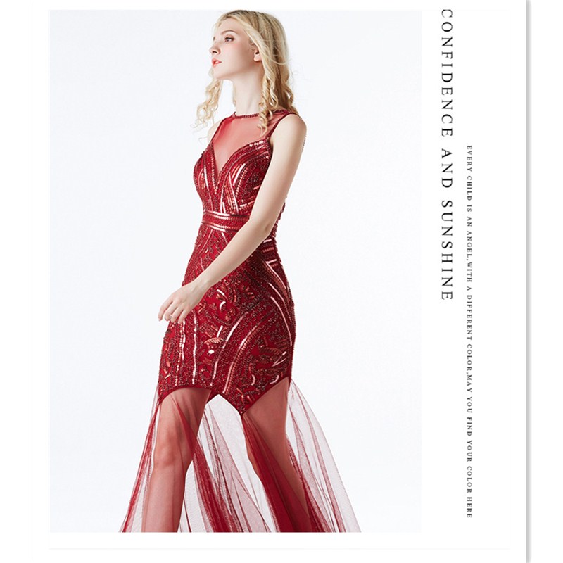 Sexy Slim Fit Evening Dress High V Neck Squins Dress Bridemaid Wedding Dress Party Concert Dress