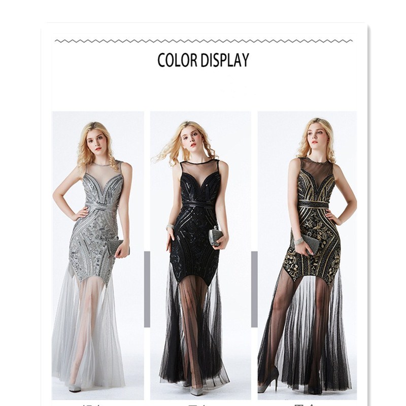 Sexy Slim Fit Evening Dress High V Neck Squins Dress Bridemaid Wedding Dress Party Concert Dress