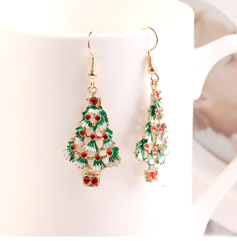 Cute cartoon oil dripping Christmas tree Christmas Gift Earrings Necklace Set