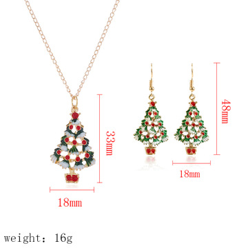 Cute cartoon oil dripping Christmas tree Christmas Gift Earrings Necklace Set
