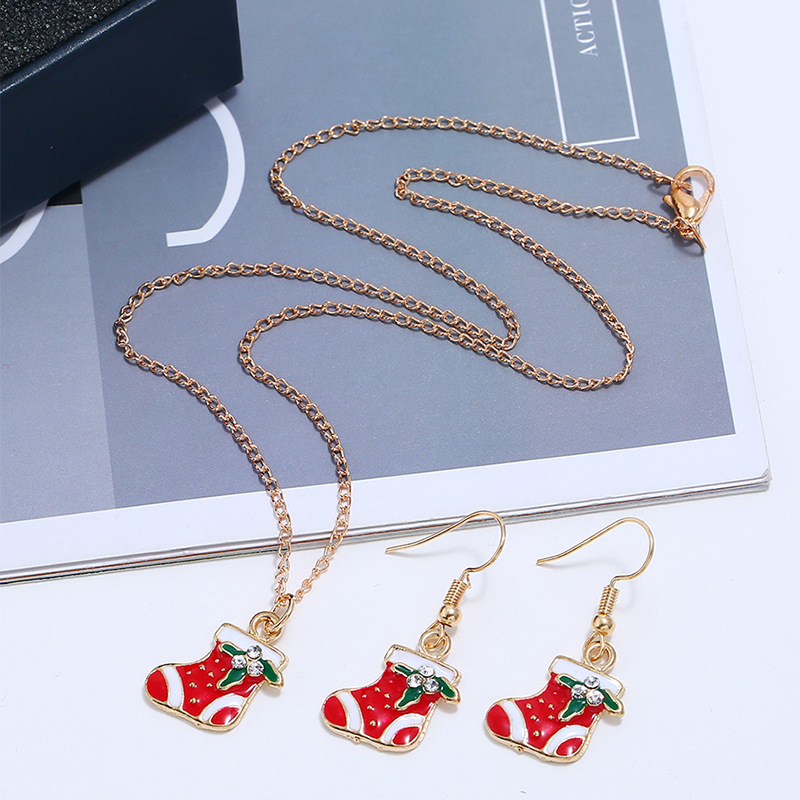 Europe and America lovely cartoon oil dripping Christmas socks Christmas gifts Earrings Necklace Set