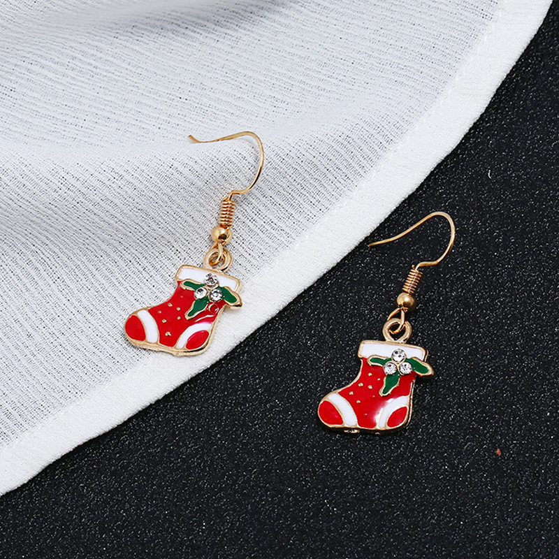 Europe and America lovely cartoon oil dripping Christmas socks Christmas gifts Earrings Necklace Set