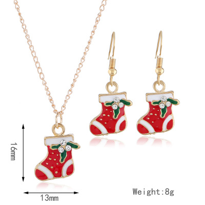 Europe and America lovely cartoon oil dripping Christmas socks Christmas gifts Earrings Necklace Set