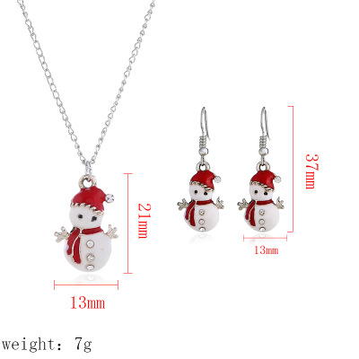 Europe and America cute cartoon drop oil Santa Claus Snowman Gift Earrings Necklace Set