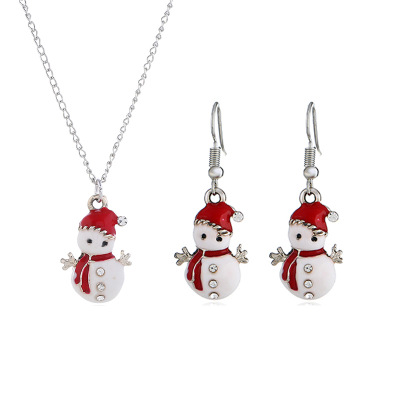 Europe and America cute cartoon drop oil Santa Claus Snowman Gift Earrings Necklace Set