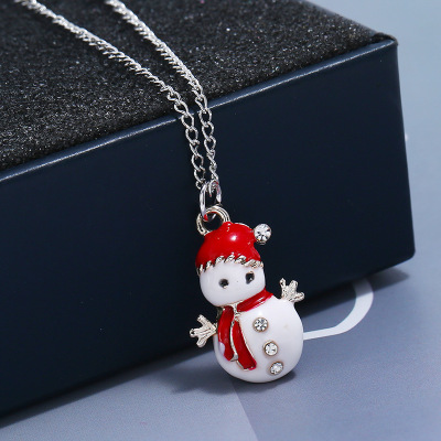 Europe and America cute cartoon drop oil Santa Claus Snowman Gift Earrings Necklace Set
