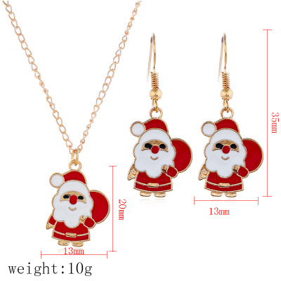 Europe and America cute cartoon drop oil Santa Claus Snowman Gift Earrings Necklace Set