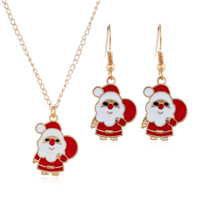 Europe and America cute cartoon drop oil Santa Claus Snowman Gift Earrings Necklace Set