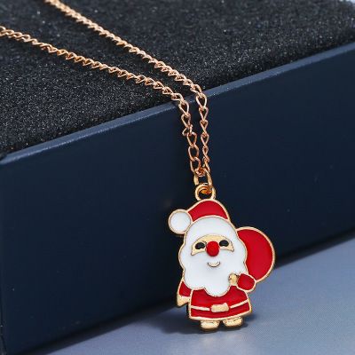 Europe and America cute cartoon drop oil Santa Claus Snowman Gift Earrings Necklace Set