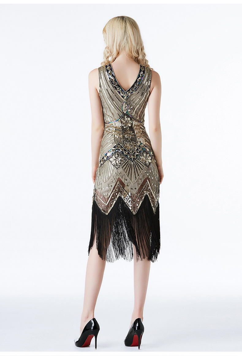 Luxury Slim Fit Evening Squins Tassels Dress Bridemaid Wedding Dress Manual Bead Party Concert Dress