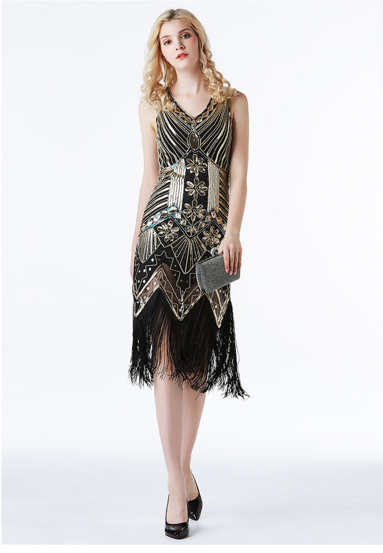 Luxury Slim Fit Evening Squins Tassels Dress Bridemaid Wedding Dress Manual Bead Party Concert Dress