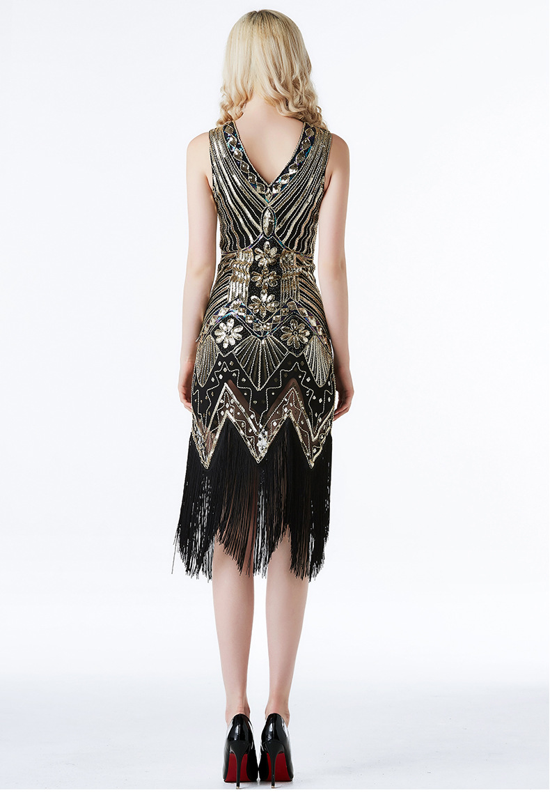 Luxury Slim Fit Evening Squins Tassels Dress Bridemaid Wedding Dress Manual Bead Party Concert Dress