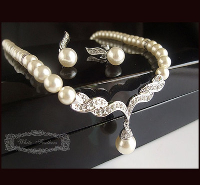 Luxury Necklace  Diamond Pearl Wedding Earrings Jewelry Sets Fashion Party Jewelry Wedding Sets