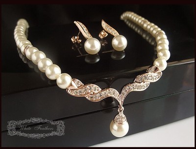 Luxury Necklace  Diamond Pearl Wedding Earrings Jewelry Sets Fashion Party Jewelry Wedding Sets