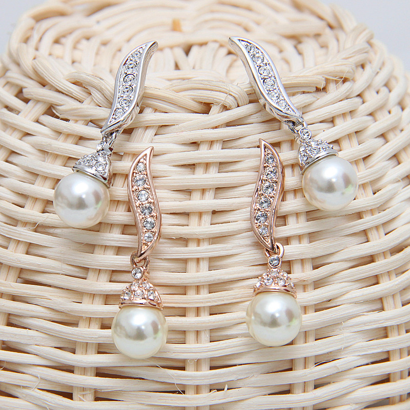 Luxury Necklace  Diamond Pearl Wedding Earrings Jewelry Sets Fashion Party Jewelry Wedding Sets