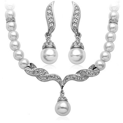 Luxury Necklace  Diamond Pearl Wedding Earrings Jewelry Sets Fashion Party Jewelry Wedding Sets