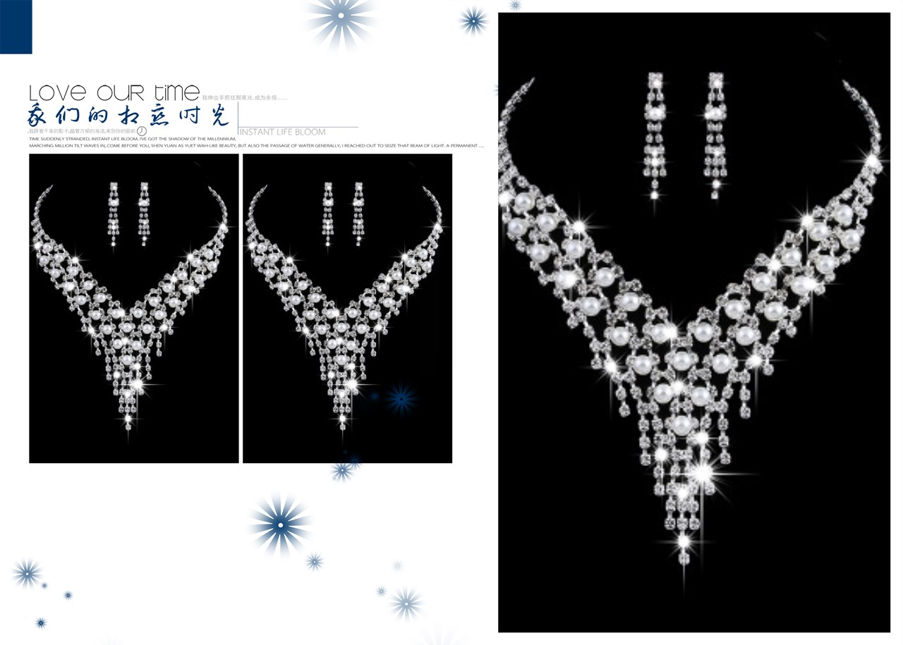Banquet luxury fashion Wedding Crystal Sets water diamond pearl necklace earrings two piece set