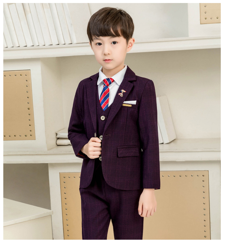 Vest+Blazer+Pants+Tie+Shirt+Pin 6pcs Kid Child Boy Suit Formal Boy Gentleman Blazer Party