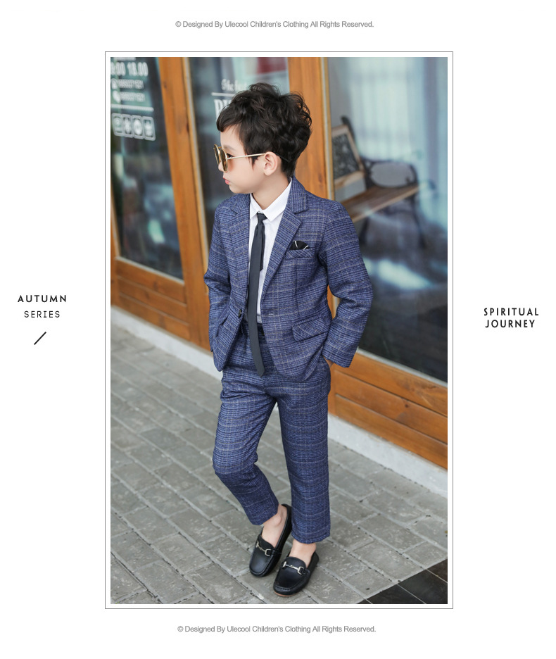 Tie+Blazer+Pants+Shirt Four-pcs Kids Child Boys Suits Formal Gentleman  Wedding Suit Children Party Korean Children's Suit Checkered Fashion Boy Small Suit New Flower Boy Dress