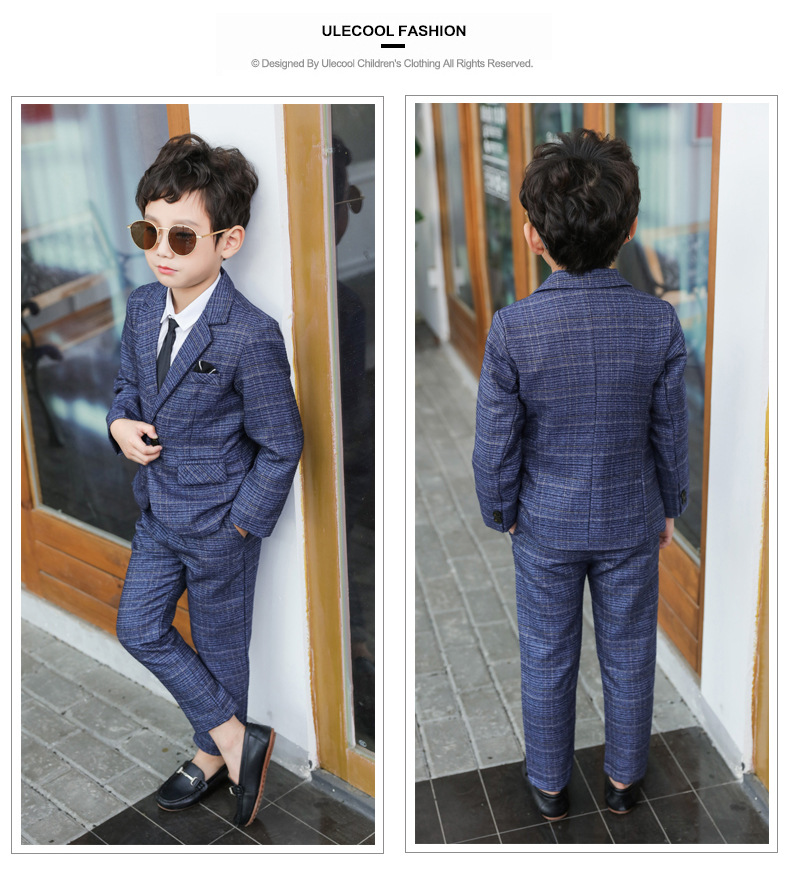 Tie+Blazer+Pants+Shirt Four-pcs Kids Child Boys Suits Formal Gentleman  Wedding Suit Children Party Korean Children's Suit Checkered Fashion Boy Small Suit New Flower Boy Dress