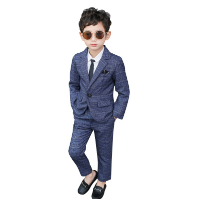 Tie+Blazer+Pants+Shirt Four-pcs Kids Child Boys Suits Formal Gentleman  Wedding Suit Children Party Korean Children's Suit Checkered Fashion Boy Small Suit New Flower Boy Dress