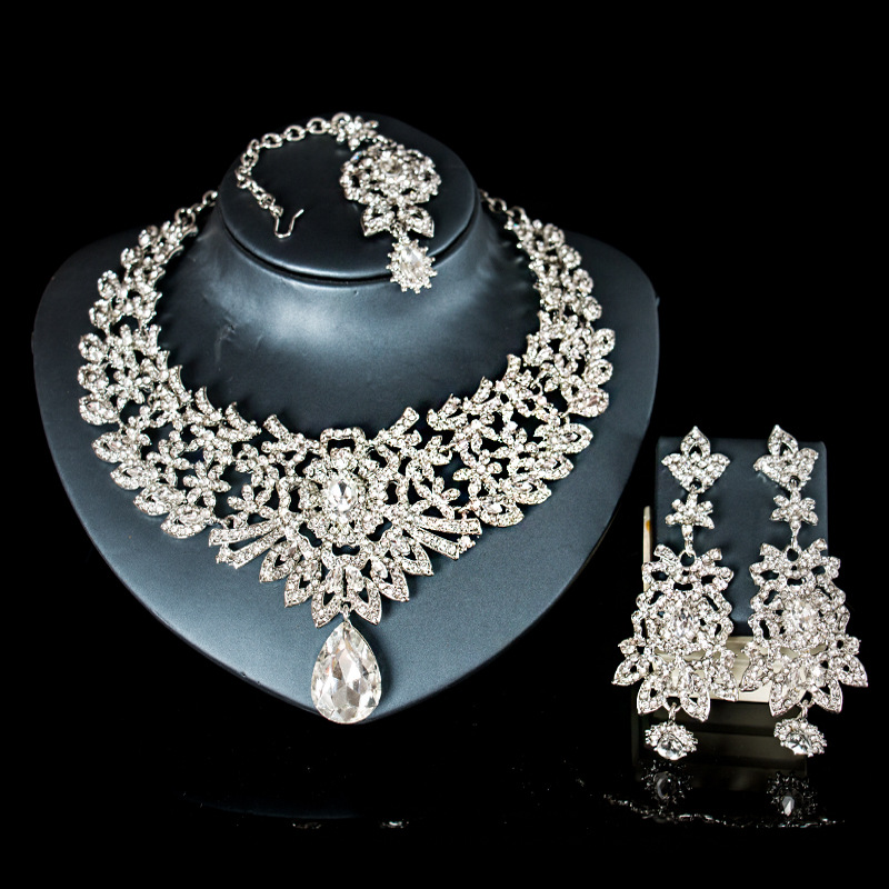 Luxury Bridal Glass crystal banquet jewelry two piece set Evening Party Wedding Jewelry Sets