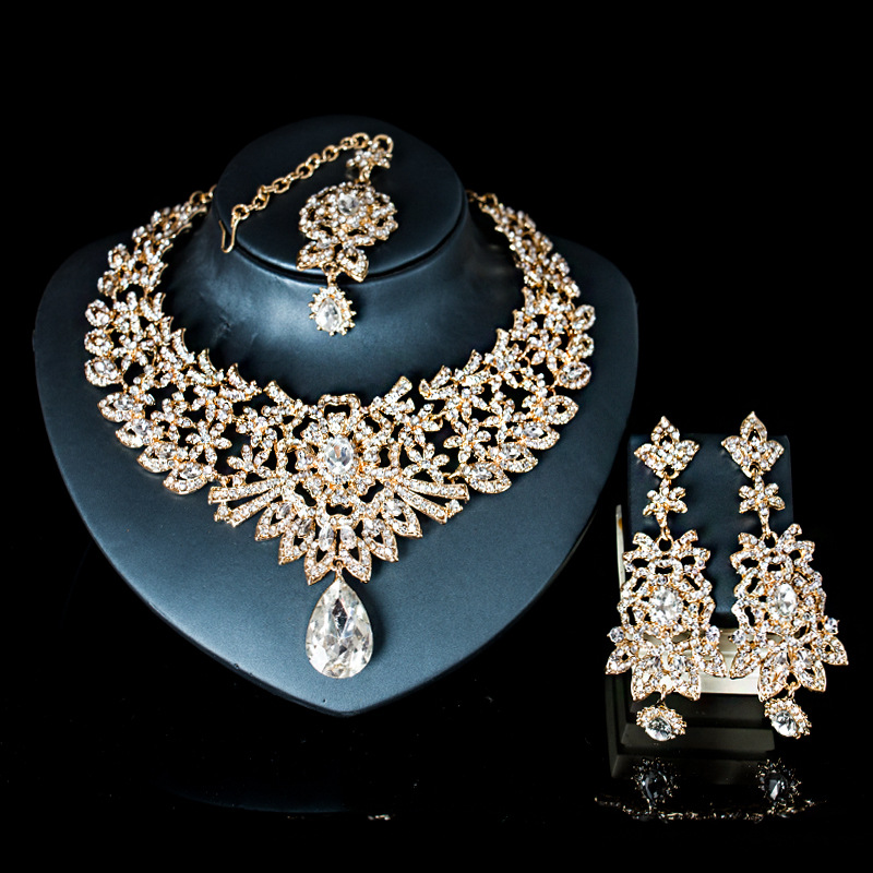 Luxury Bridal Glass crystal banquet jewelry two piece set Evening Party Wedding Jewelry Sets
